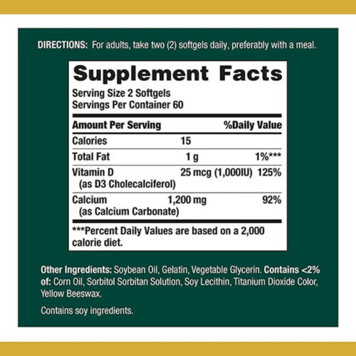 Calcio 1200mg Natures Bounty | 120 Cápsulas - Image 2