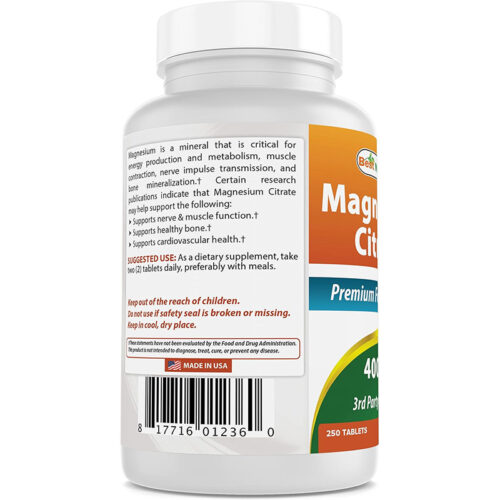 Citrato de Magnesio 400mg Best Naturals | 250 Tabletas - Image 3
