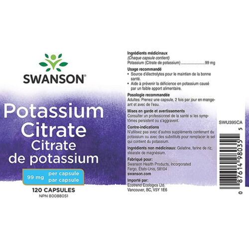 Citrato de Potasio 99mg Swanson | 100 Cápsulas - Image 3