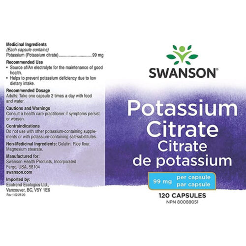 Citrato de Potasio 99mg Swanson | 100 Cápsulas - Image 2