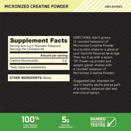 Creatina Monohidratada 5gr Optimun Nutrition | 300gr Polvo - Image 3