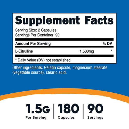 L-Citrulline 1500mg Nutricost | 180 Cápsulas - Image 2