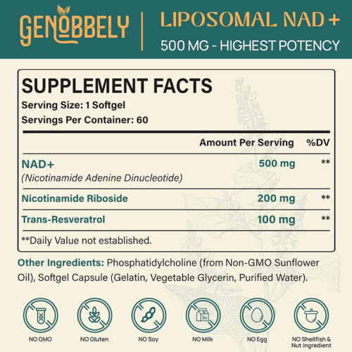 NAD Liposomal 800mg Genobbely | 60 Cápsulas - Image 2