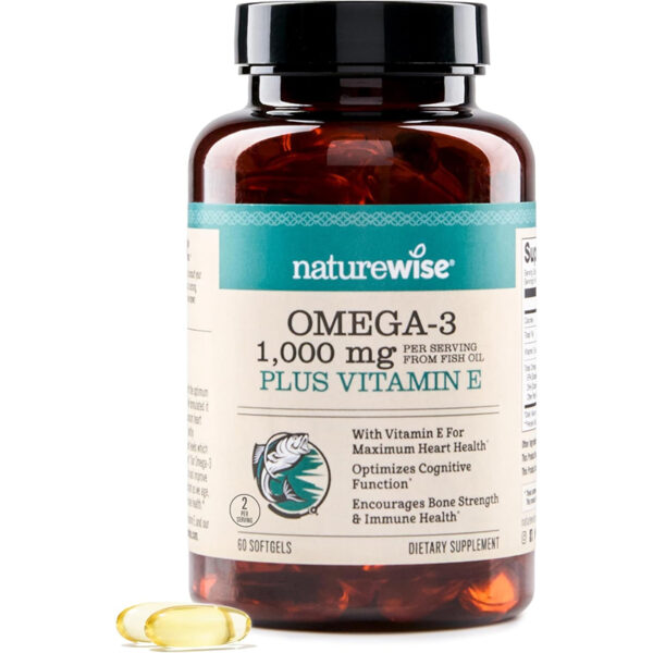 OMEGA 3 1000MG MAS VIT E 60 CAP NATUREWISE 01 Omega 3 con Vitamina E NatureWise 1000 mg frasco de 60 softgel