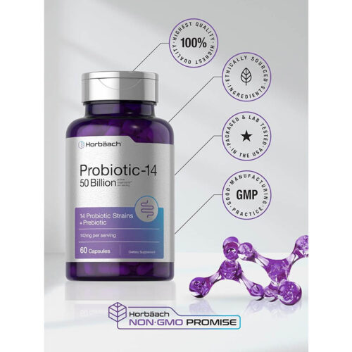 Probiótico 50 Billones 14 Cepas Con Prebiotico Horbaach | 60 Cápsulas - Image 3
