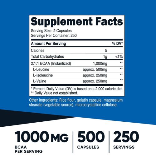 BCAA 1000mg Nutricost | 500 Cápsulas - Image 2