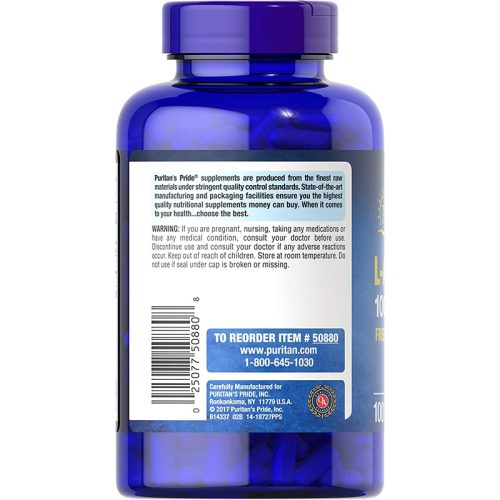 L-Arginina 1000 mg Puritan's Pride | 100 Cápsulas - Image 3
