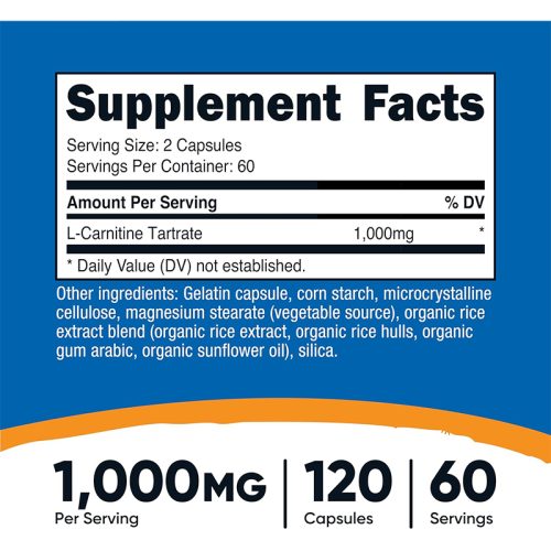 L-Carnitina Tartrato 1000mg Nutricost | 120 Cápsulas - Image 2