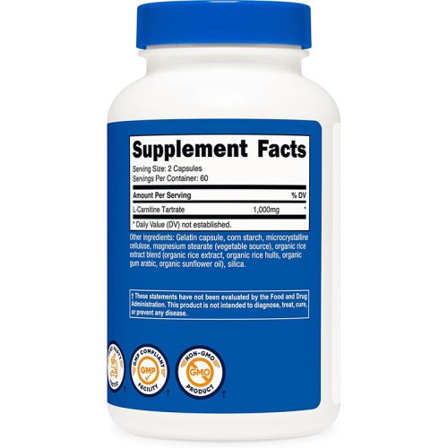 L-Carnitina Tartrato 1000mg Nutricost | 120 Cápsulas - Image 3