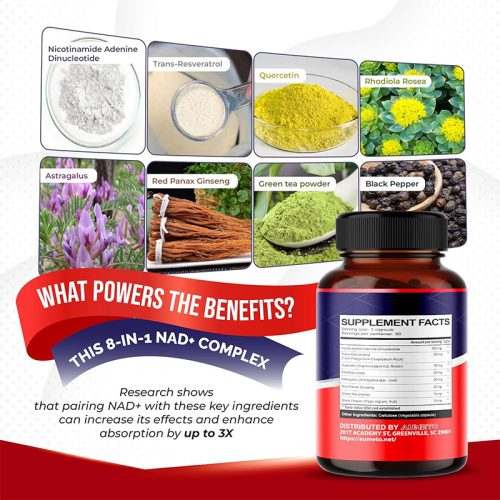 NAD+ Trans-Resveratrol con Quercetin y Rhodiola Aumeto | 90 Cápsulas - Image 2