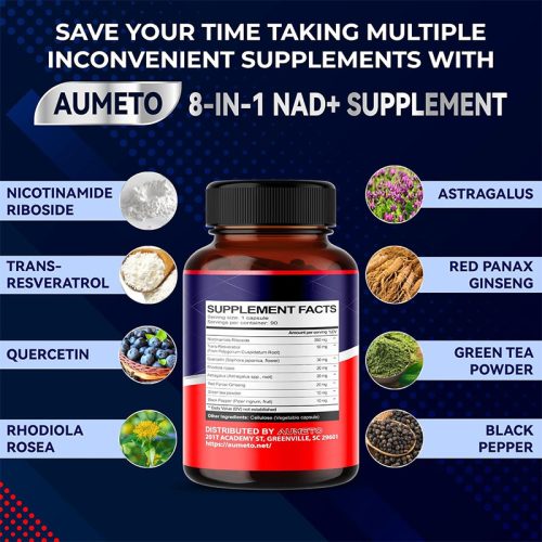 NAD+ Trans-Resveratrol con Quercetin y Rhodiola Aumeto | 90 Cápsulas - Image 4