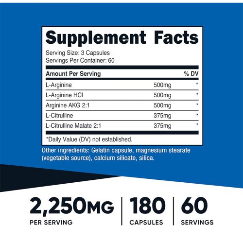Oxido Nitrico 2.250mg Nutricost  | 180 Cápsulas - Image 2