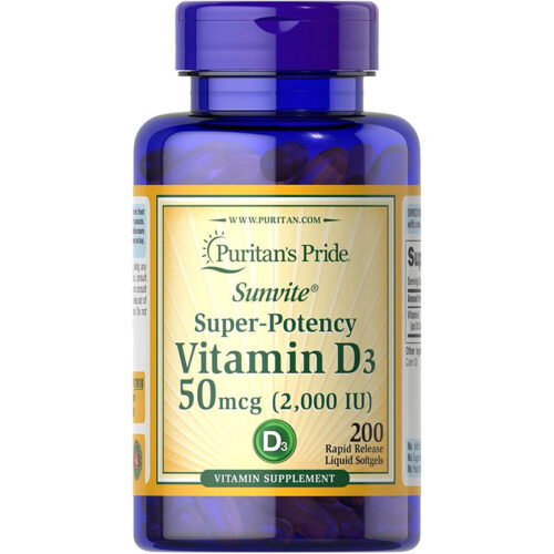 Vitamina D3 2000iu 50mcg Puritan's Pride | 200 Cápsulas
