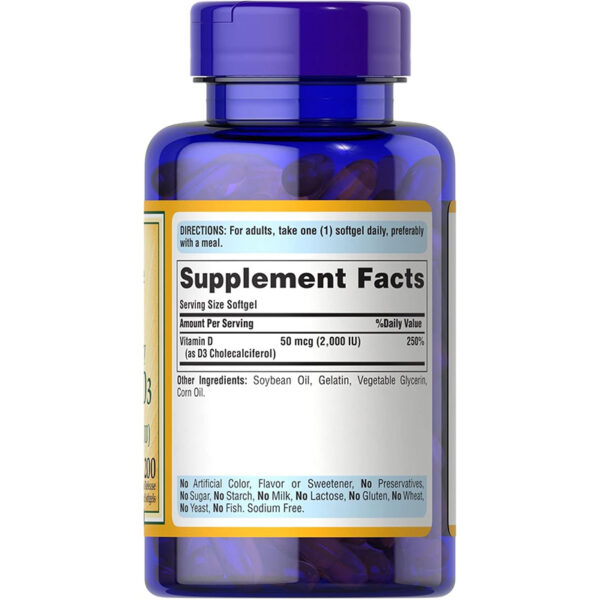 Vitamina D3 2000iu 50mcg Puritan's Pride | 200 Cápsulas