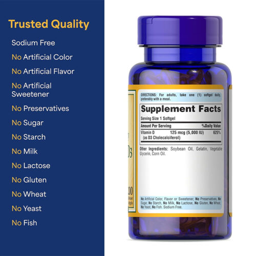 Vitamina D3 5000iu Puritan's Pride | 200 Capsulas - Image 2