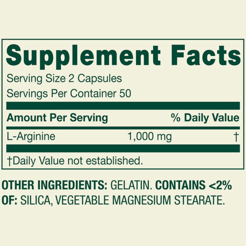 L-Arginina 1000mg Spring Valley | 100 Capsulas - Image 2