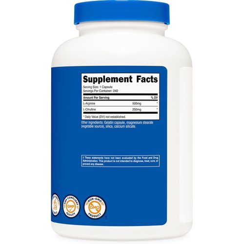 L-Arginina + L-Citrulina 750mg Nutricost | 240 Cápsulas - Image 4