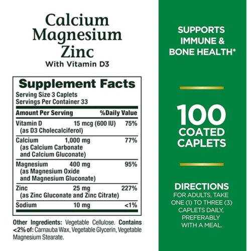 Calcio Magnesio Zinc y D3 Natures Bounty | 100 Tabletas - Image 2