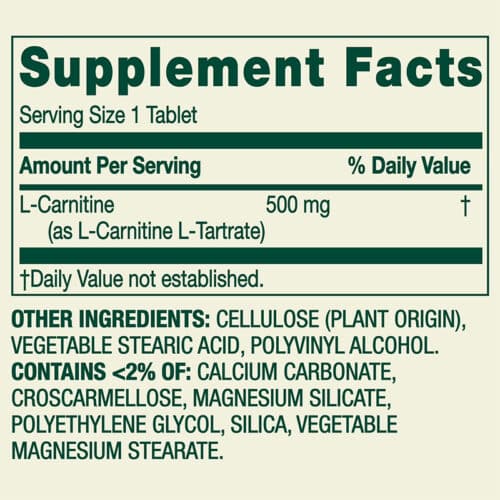 L-Carnitina 500mg Spring Valley | 30 Tabletas - Image 2