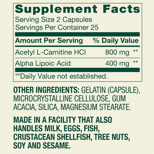 Acetil L-Carnitina + Ácido Alfa Lipoico Spring Valley | 50 Cápsulas - Image 2