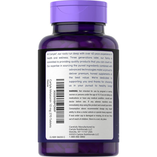 Melatonina 10mg con L-Teanina Carlyle | 270 Tabletas