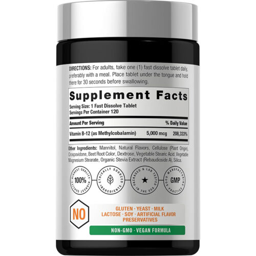 B12 Metilcobalamina Sublingual 5000 mcg Horbaach | 180 Tabletas - Image 2