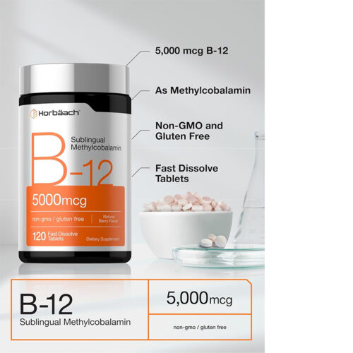 B12 Metilcobalamina Sublingual 5000 mcg Horbaach | 180 Tabletas - Image 3