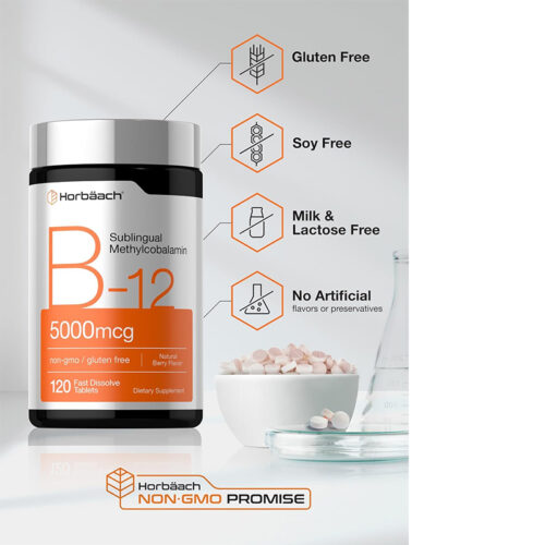B12 Metilcobalamina Sublingual 5000 mcg Horbaach | 180 Tabletas - Image 4
