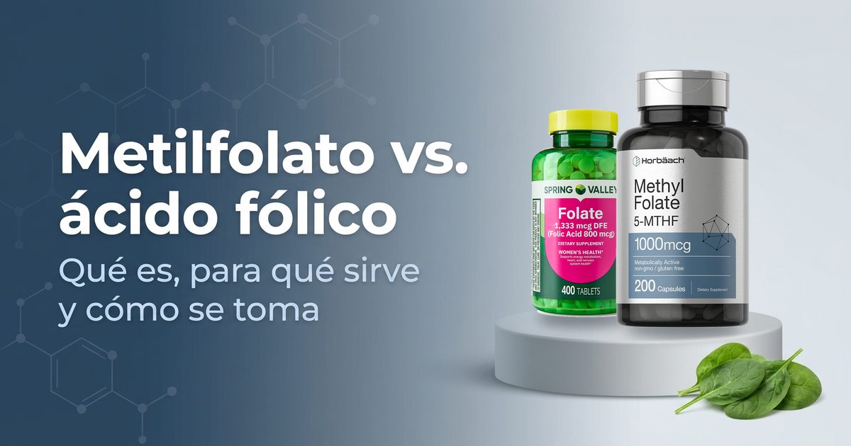 Metilfolato Horbäach 1000 mcg y ácido fólico Spring Valley 800 mcg